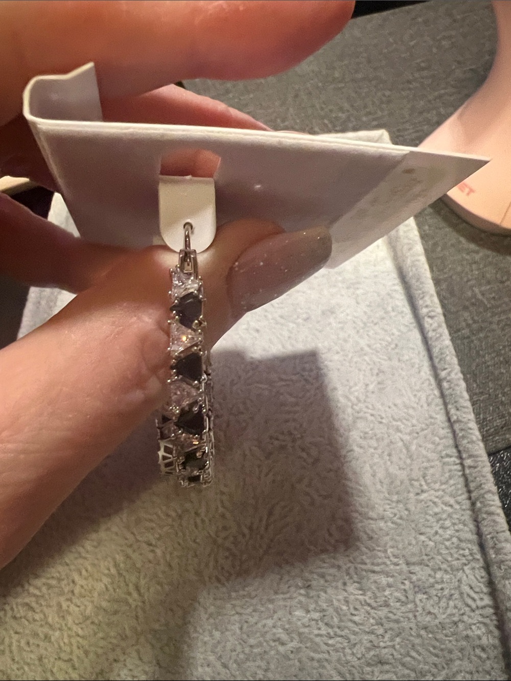 Silver Hoop Earrings with Black and Clear cubic zirconia  - Women Jewelry